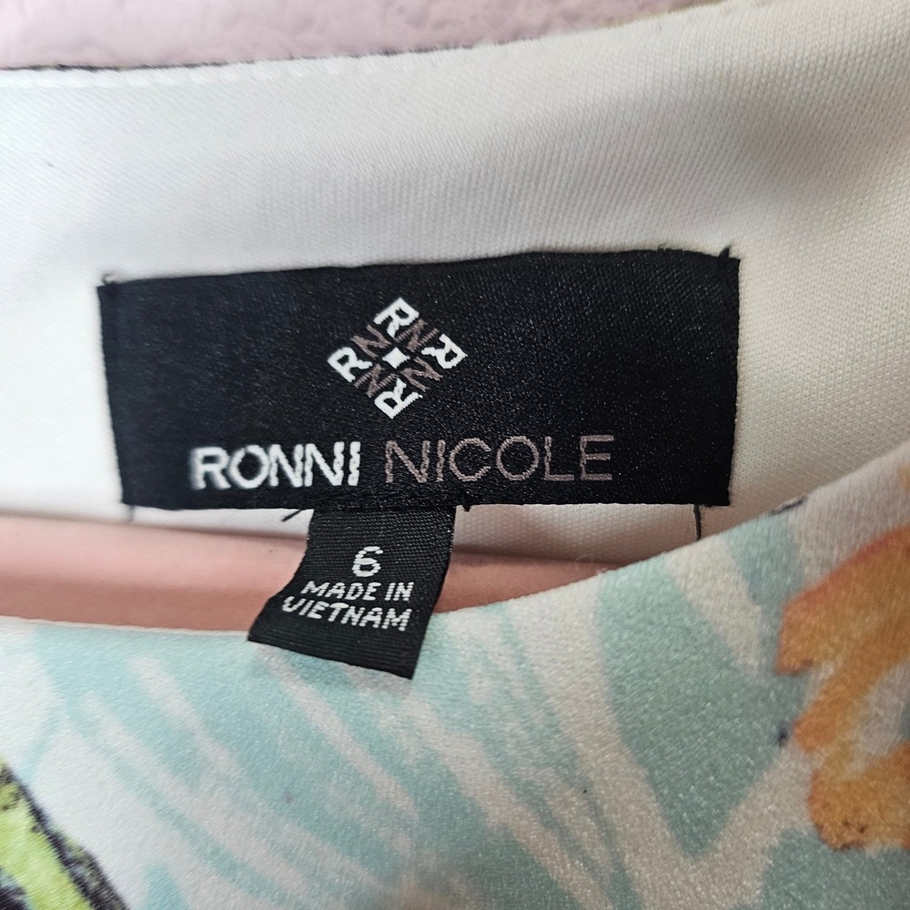 Ronni Nicole Womens Dress Floral Blue Bell Sleeve Shift Midi Wedding Easter - Picture 6 of 9